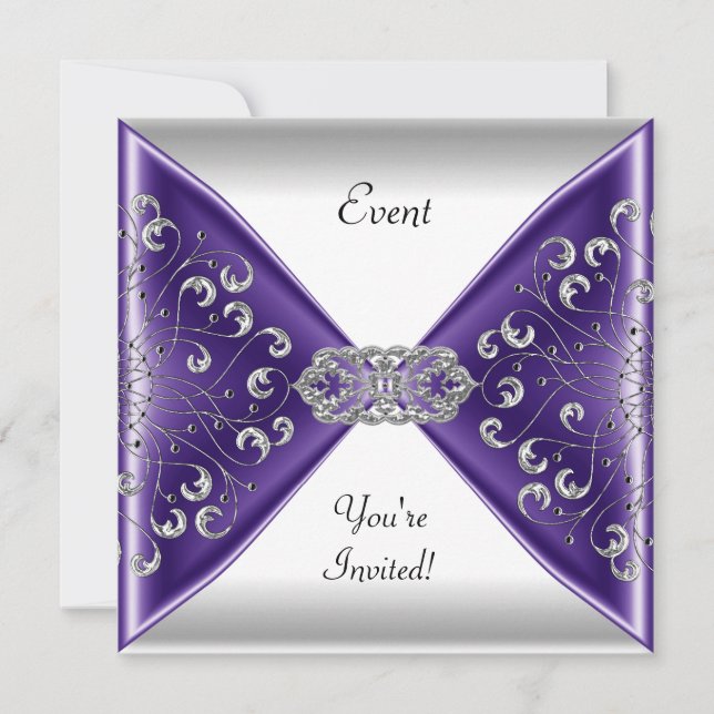 Invitation Élégant Violet Argent Blanc Soirée (Devant)