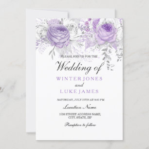 Invitation Elégant violet blanc hiver mariage floral Invitati