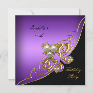 Invitation Elégant Violet Blanc Noir Or Perle Anniversaire