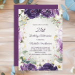 Invitation Elégant violet blanc Parties scintillant florale 2<br><div class="desc">Elégante invitation à la fête du 21e anniversaire pour les femmes avec de jolies fleurs blanches et violettes peintes à la main et des feuilles verts sauge accentués de parties scintillant or. Personnalisé avec un nom et toutes les informations de votre parti. Contactez-moi pour obtenir de l'aide sur vos personnalisations...</div>