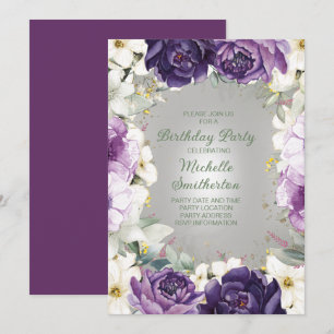 Invitation Elégant violet blanc Parties scintillant florale A