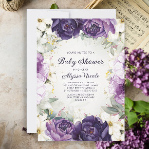 Invitation Elégant violet blanc Parties scintillant Florale B