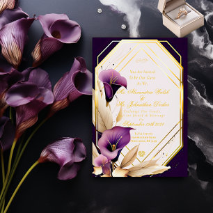 Invitation Élégant violet Calla Lilly Mariage de script Flora