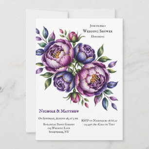 Invitation Élégant violet et Wedding shower Magenta Peony