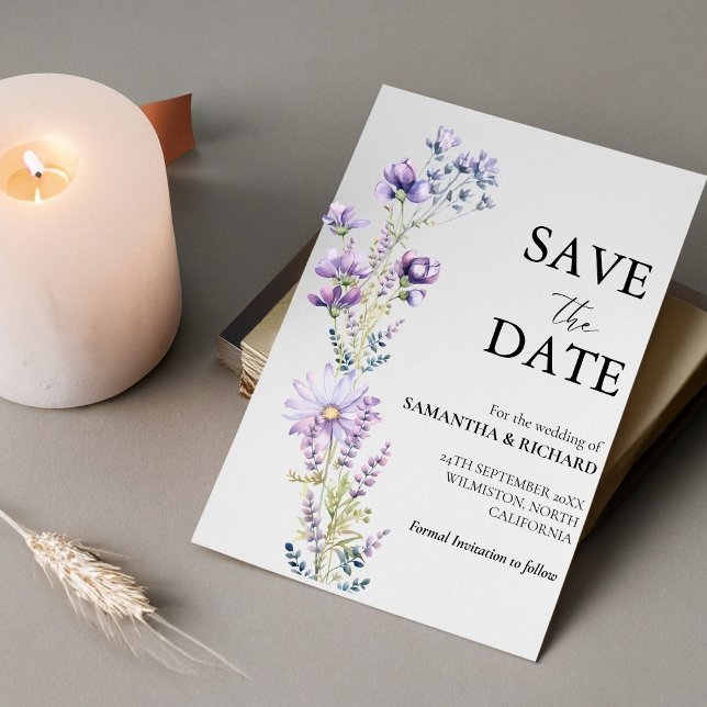 Invitation Elégant Violet Fleur sauvage Mariage Enregistrer L (Créateur téléchargé)