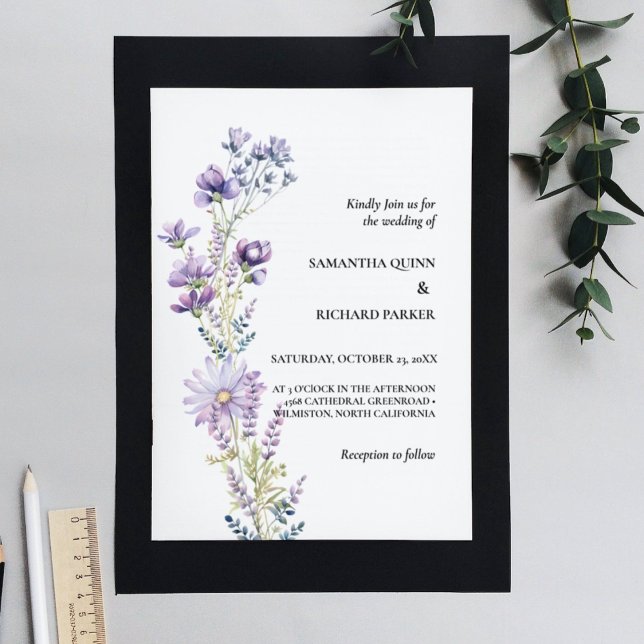 Invitation Élégant violet fleuri Fleur sauvage Mariage (Créateur téléchargé)