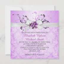 Élégant violet fleuri Ribbon Mariage damassé Invit