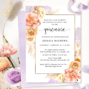 Invitation Elégant, violet Floral et aquarelle Quinceañera