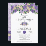 Invitation Élégant violet floral | Lace 60th Birthday Party<br><div class="desc">Design romantique violet à lavande et albâtre floral 60e anniversaire avec un swag haut drapé de bouquets avec un swag central mettant en évidence vos détails de célébration avec deux swags d'angle avec un look dentelle sous-couche sur le dos. Tous les éléments peuvent être déplacés selon vos besoins pour s'adapter...</div>
