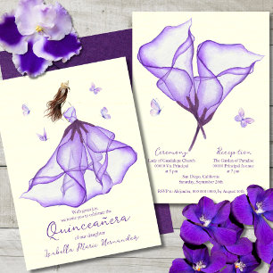 Invitation Elégant violet Floral Lily Aquarelle Quinceañera