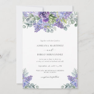 Invitation Élégant Violet Floral Mariage tout-en-un RSVP