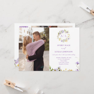 Invitation Élégant violet Floral Monogramme Mariage photo