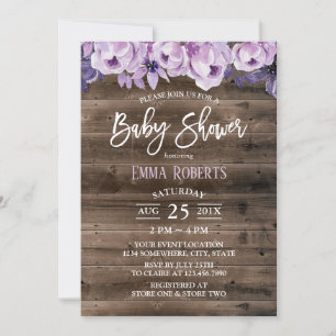 Invitation Élégant violet Floral Rustic Grange Baby shower