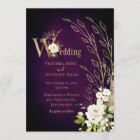 Élégant violet Floral Rustic Script Mariage