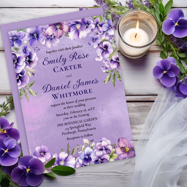 Invitation Elegant Violet Floral Wedding for Mature Couple (Graceful violet florals for a refined wedding invitation for mature couples.)