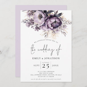 Invitation Élégant violet florale Lilac QR Code Mariage