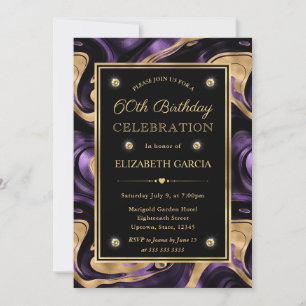 Invitation Elégant Violet Fondu et Papier D'or 60e Anniversai