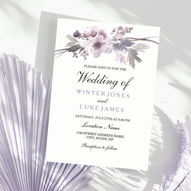 Invitation Elégant violet gris hiver mariage floral Invitatio (Créateur téléchargé)