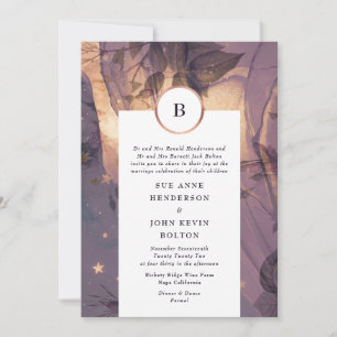 Invitation Elégant violet Imaginaire de Boho Floral Golden Fa