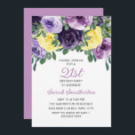 Invitation Élégant violet jaune floral 21e anniversaire<br><div class="desc">Elégante invitation à la fête botanique du 21ème anniversaire pour les femmes avec de jolies fleurs d'aquarelle violette et jaune et la verdure. Personnalisé avec votre propre texte.</div>