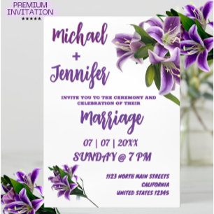 Invitation Élégant violet Lily Floral minimaliste Mariage