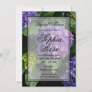 Invitation Elégant violet magenta florales roses hydrangées