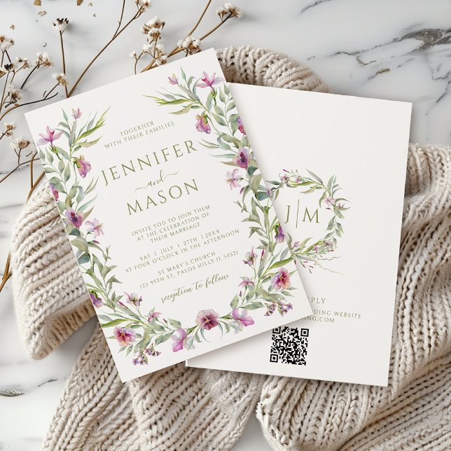 Invitation Élégant violet Mariage de fleurs de jardin d'été (Créateur téléchargé)