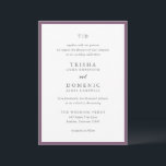 Invitation Élégant violet monogramme Mariage moderne<br><div class="desc">Invitations de mariage modernes avec un design propre avec des polices serif et script.</div>