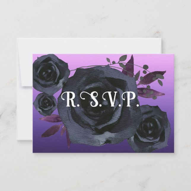 Invitation Élégant violet noir Rose photo RSVP (Devant)