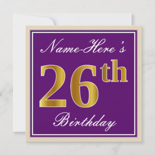 Invitation Élégant, Violet, Or Imitation Anniversaire 26 ans