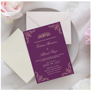 Invitation Élégant violet or Mariage musulman islamique