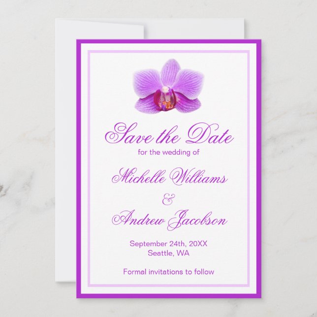 Invitation Elegant violet orchidée Enregistrer la date annonc (Devant)