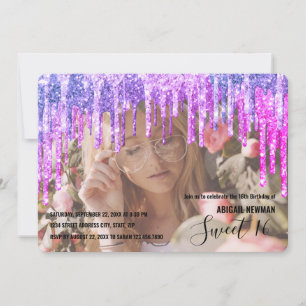 Invitation Élégant violet & parties scintillant rose goutte s