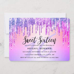Invitation Élégant violet & parties scintillant rose goutte s