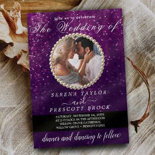 Invitation Elégant violet photo Calligraphie Mariage Invitati