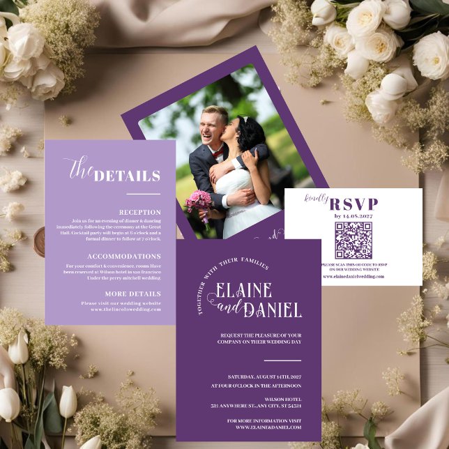 Invitation Élégant violet romantique avec Mariage photo (Créateur téléchargé)