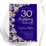 Invitation Elégant violet Roses d'or 30e anniversaire<br><div class="desc">Purple Gold Floral 30e anniversaire de fête Invitation. Design élégant avec des roses,  fausse feuille d'or et police de script de typographie. Carte invitation tendance parfaite pour une célébration anniversaire élégante. Peut être customisé à n'importe quel âge. Invitations Zazzle imprimées ou téléchargement instantané modèle imprimable numérique.</div>