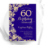 Invitation Elégant violet Roses d'or 60e anniversaire<br><div class="desc">Purple Gold Floral 60e Anniversaire Invitation de fête. Design élégant avec des roses,  fausse feuille d'or et police de script de typographie. Carte invitation tendance parfaite pour une célébration anniversaire élégante. Peut être customisé à n'importe quel âge. Invitations Zazzle imprimées ou téléchargement instantané modèle imprimable numérique.</div>