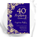 Invitation Elégant violet Roses or 40e anniversaire<br><div class="desc">Purple Gold Floral 40th Birthday Party Invitation. Design élégant avec des roses,  fausse feuille d'or et police de script de typographie. Carte invitation tendance parfaite pour une célébration anniversaire élégante. Peut être customisé à n'importe quel âge. Invitations Zazzle imprimées ou téléchargement instantané modèle imprimable numérique.</div>