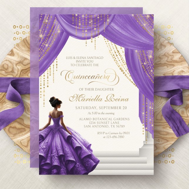 Invitation Élégant violet Royal Fairytale Quinceanera (Créateur téléchargé)
