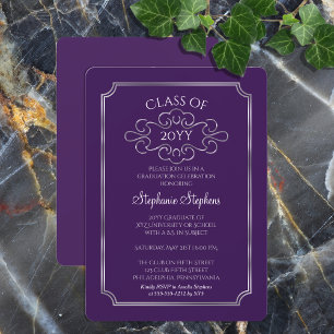 Invitation Élégant violet Silver College Graduation Party