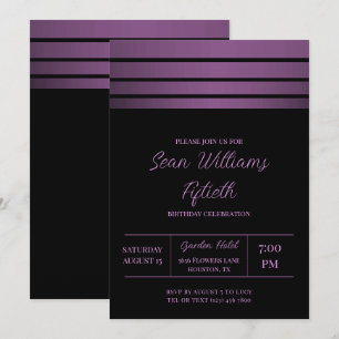 Invitation Elégant Violet Stripes Masculine Anniversaire
