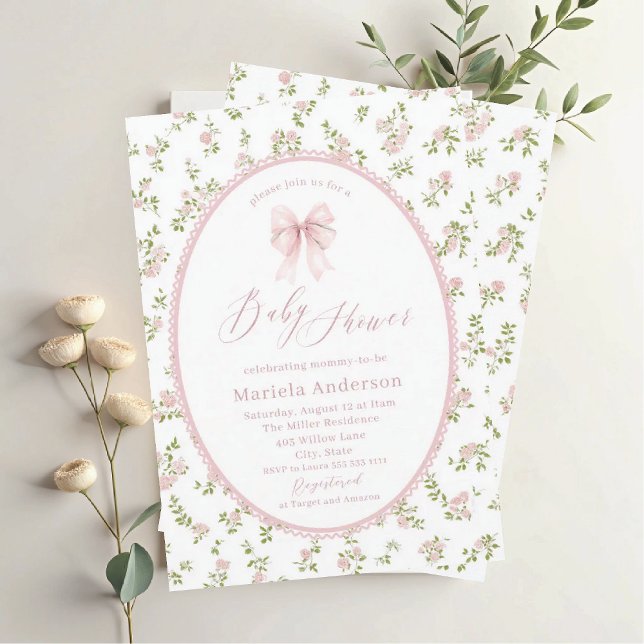 Invitation Elegant Watercolor  bow grandmillenial vintage Bab (Créateur téléchargé)