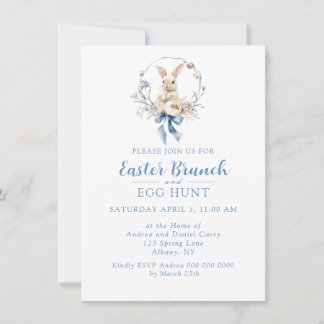 Invitation Elegant Watercolor Bunny Blue Bow Easter Brunch