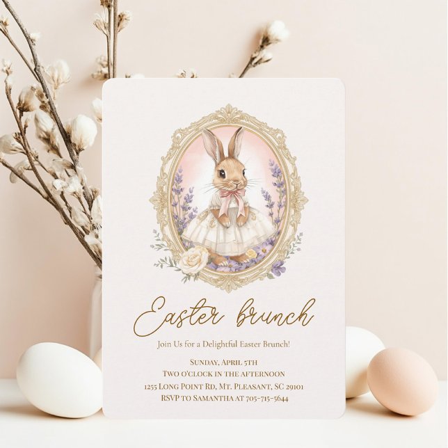 Invitation Elegant Watercolor Bunny Easter Brunch  (Créateur téléchargé)