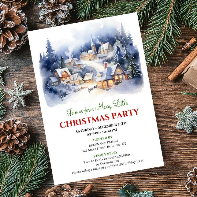 Invitation Elegant watercolor Christmas scene holiday party  (Elegant watercolor Christmas scene holiday party card)