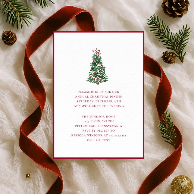 Invitation Elegant Watercolor Christmas Tree Holiday Party  (Elegant Watercolor Christmas Tree | Christmas Party Invitation)