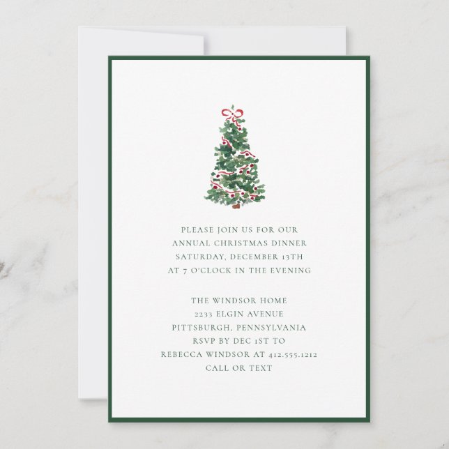 Invitation Elegant Watercolor Christmas Tree Holiday Party  (Devant)