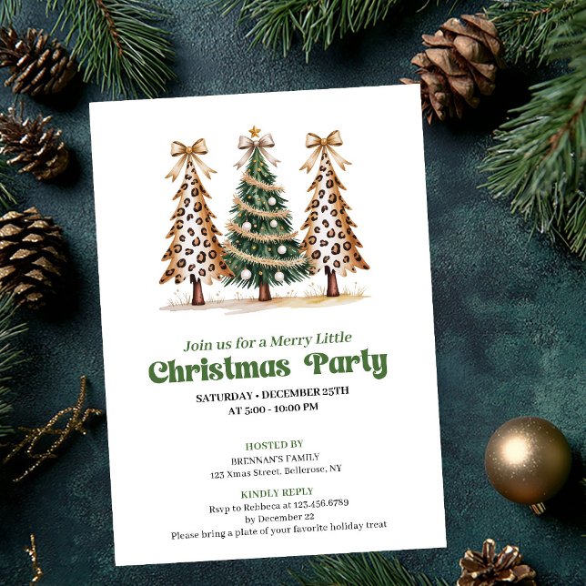 Invitation Elegant watercolor Christmas tree leopard invite (Elegant watercolor Christmas tree leopard invite)