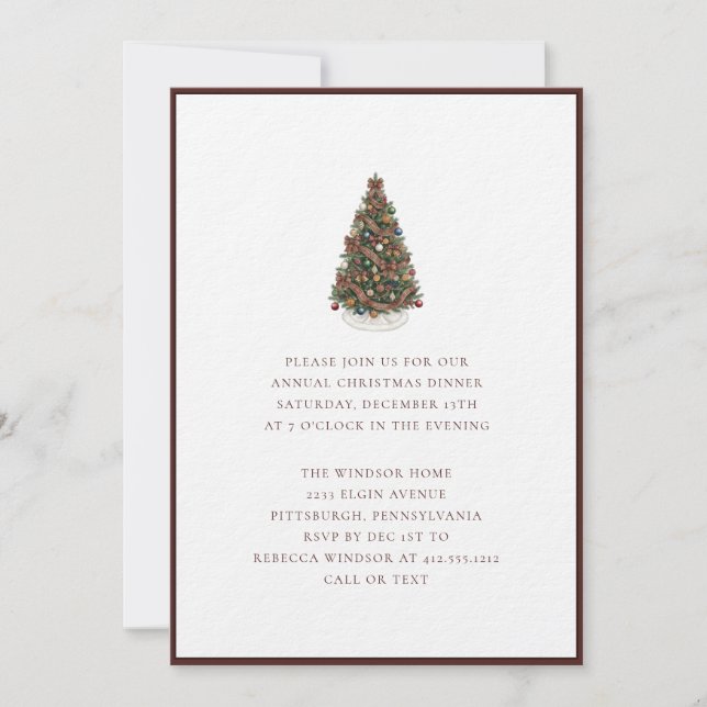 Invitation Elegant Watercolor Christmas Tree Plaid  (Devant)